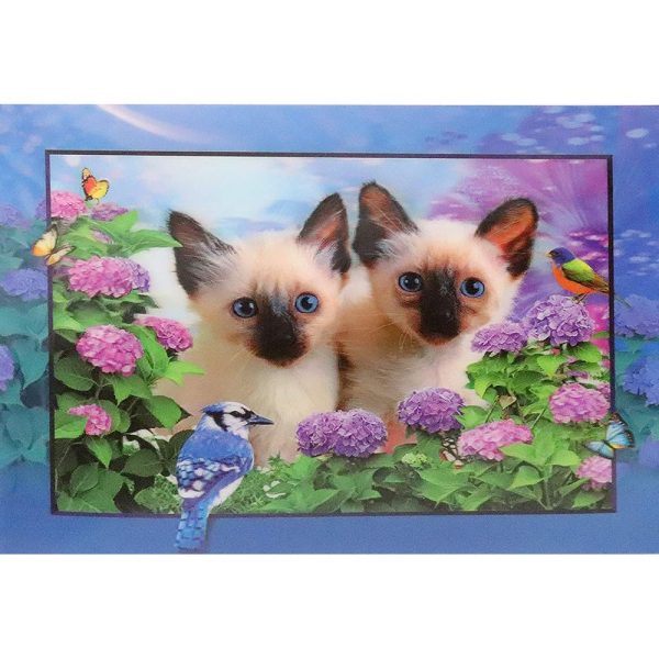 2 Birman Kittens with a bird - 3D Lenticular Poster - 12x16 Print - New Fashion