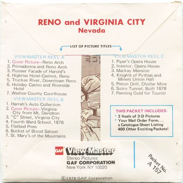 Reno and Virginia City - View-Master 3 Reel Packet - 1978 - vintage - A157-G6 on Sale