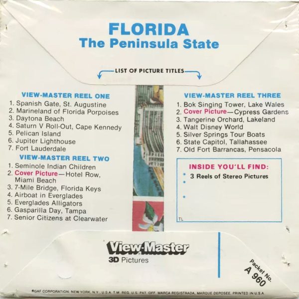 Florida - View-Master 3 Reel Packet - vintage - A960-V2 For Discount