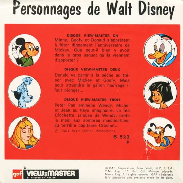 Personnages de Walt Disney - View-Master 3 Reel Packet - vintage - B523F-BG1 Supply