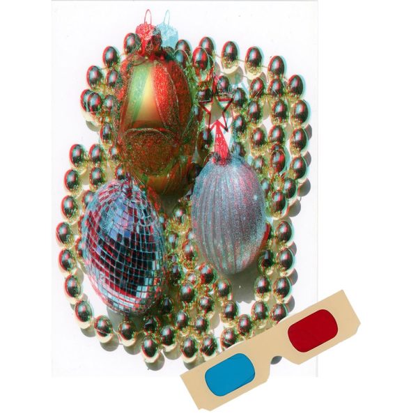 Christmas Tree Ornaments  - Phantogram Greeting Card - with 3D Glasses - Image Pops Up from the Card - Unique 3D - NEW Fashion