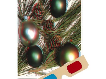 Christmas Ornaments & Greenery - Phantogram Greeting Card - with 3D Glasses - Image Pops Up from the Card - Unique 3D - NEW Supply