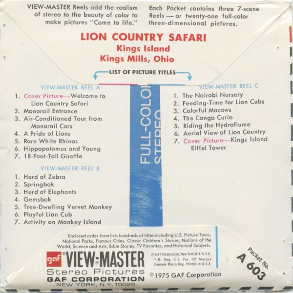 Lion Country Safari - View-Master 3 Reel Packet - vintage - A603-G3A Hot on Sale