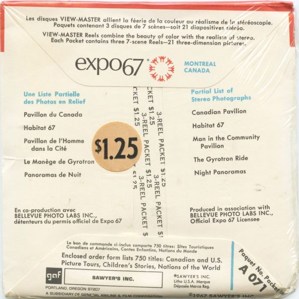 Expo 67 - Montreal Canada - View-Master 3 Reel Packet - 1967 - vintage - A071-S6A Hot on Sale