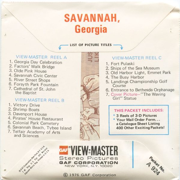 Savannah, Georgia - View-Master 3 Reel Packet - 1976 - vintage - A924-G5A For Cheap