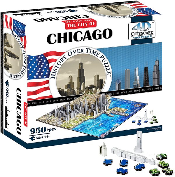 Puzzle - 4D Cityscape - History Over Time Puzzle: Chicago (953 Pieces) For Cheap